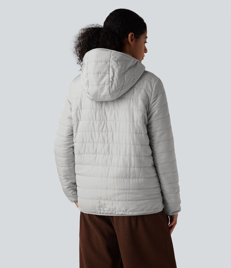 veste polaire matelassée décontractée à capuche réversible manches longues fermeture éclair et poches deux looks en un