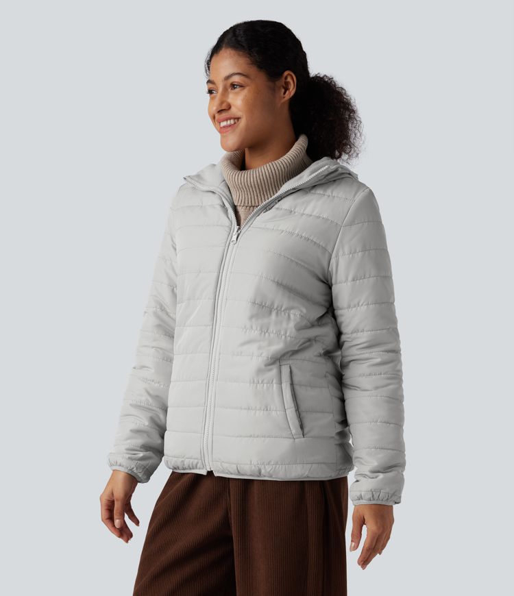veste polaire matelassée décontractée à capuche réversible manches longues fermeture éclair et poches deux looks en un
