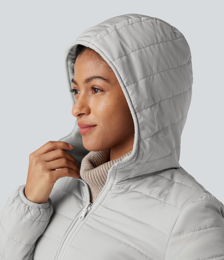 veste polaire matelassée décontractée à capuche réversible manches longues fermeture éclair et poches deux looks en un