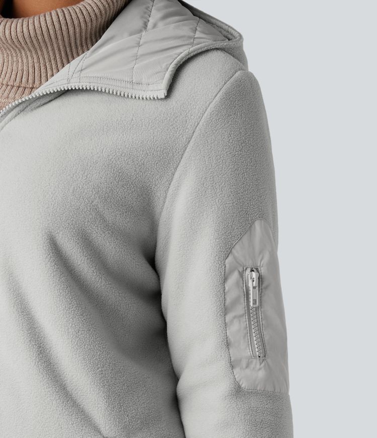 veste polaire matelassée décontractée à capuche réversible manches longues fermeture éclair et poches deux looks en un