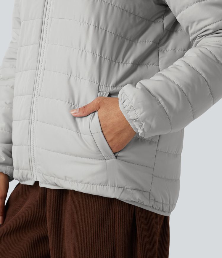 veste polaire matelassée décontractée à capuche réversible manches longues fermeture éclair et poches deux looks en un