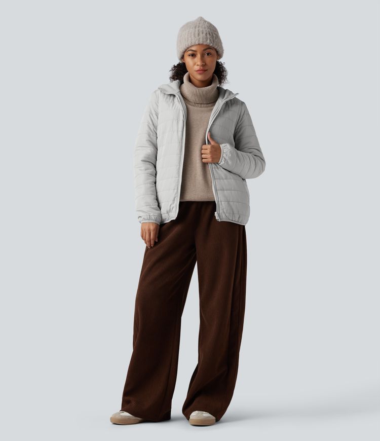 veste polaire matelassée décontractée à capuche réversible manches longues fermeture éclair et poches deux looks en un