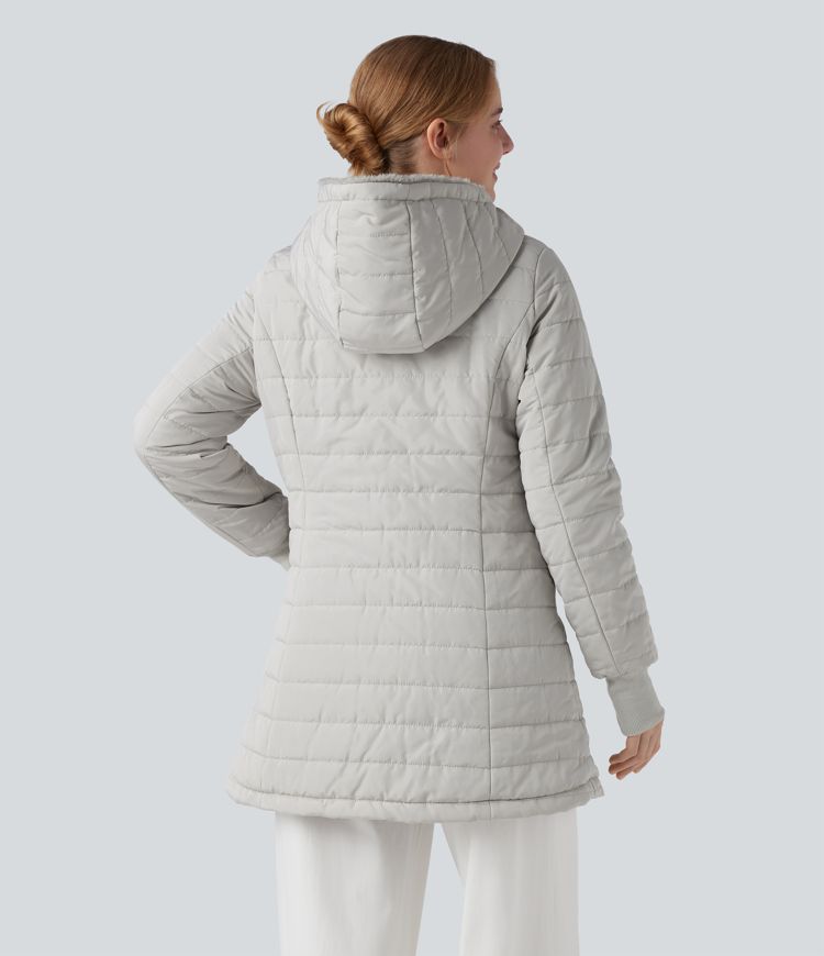 veste décontractée à capuche zippée manches longues en fausse fourrure sherpa avec poches