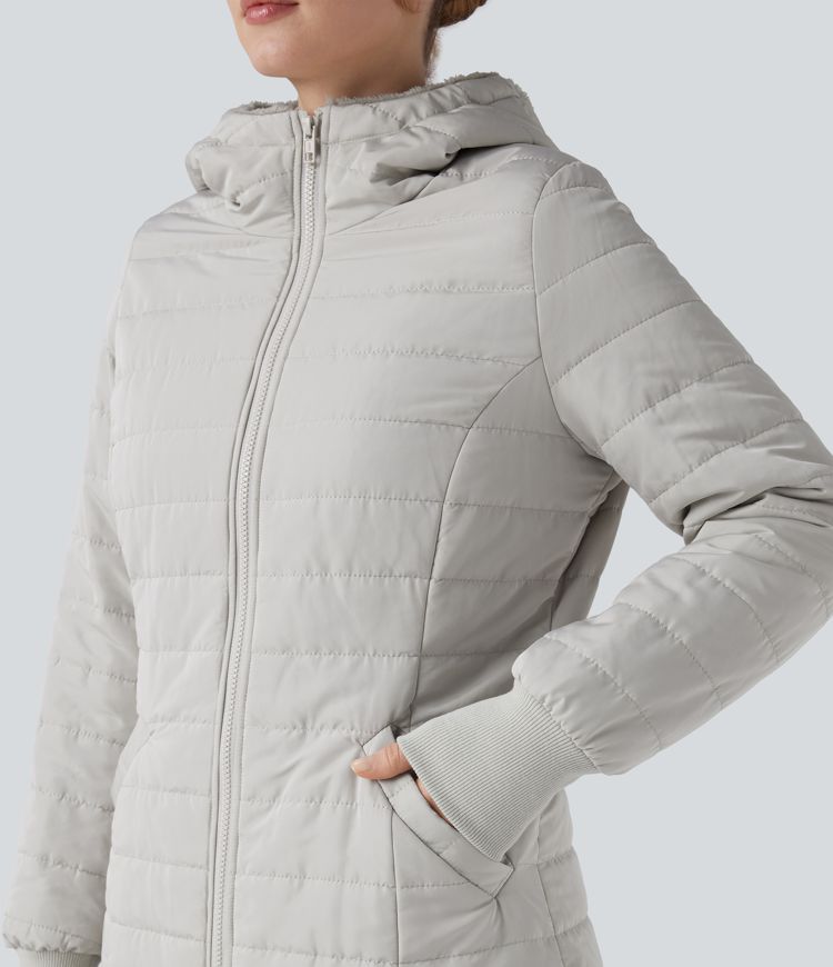 veste décontractée à capuche zippée manches longues en fausse fourrure sherpa avec poches