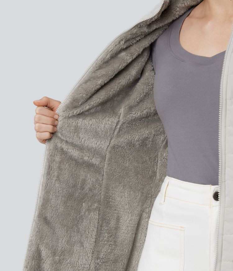 veste décontractée à capuche zippée manches longues en fausse fourrure sherpa avec poches