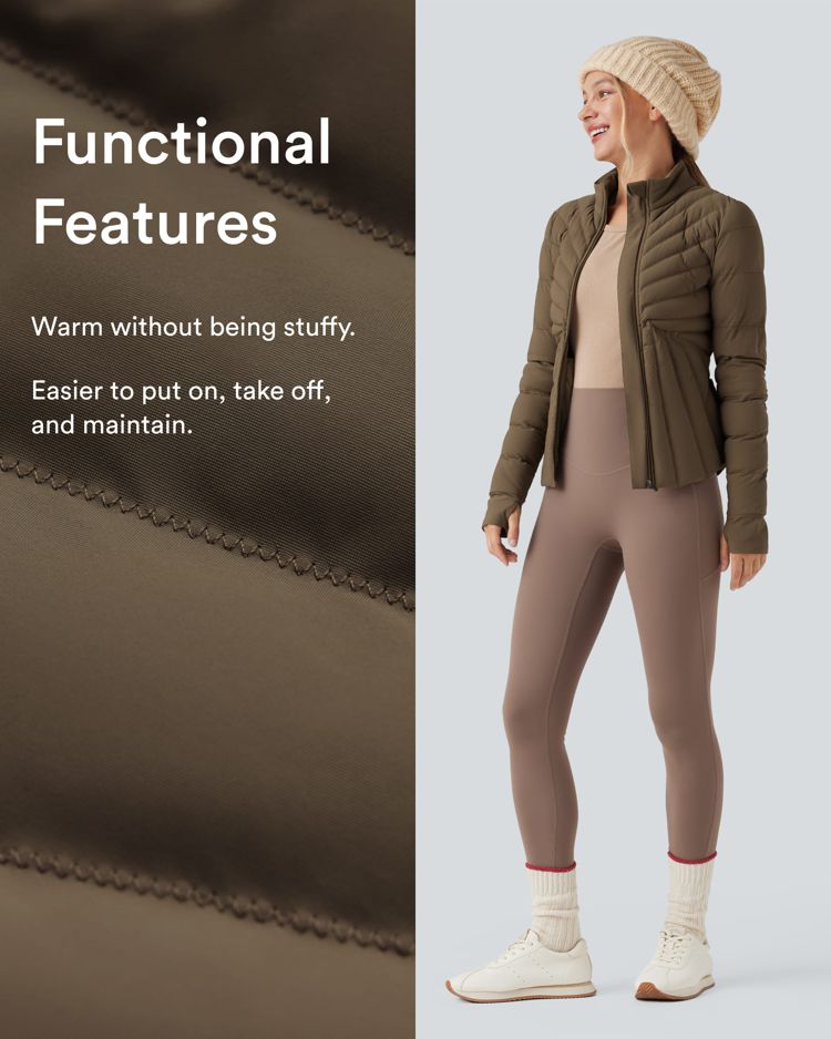 veste de sport rembourrée et extensible puffflex à col montant et passe-pouces avec poches