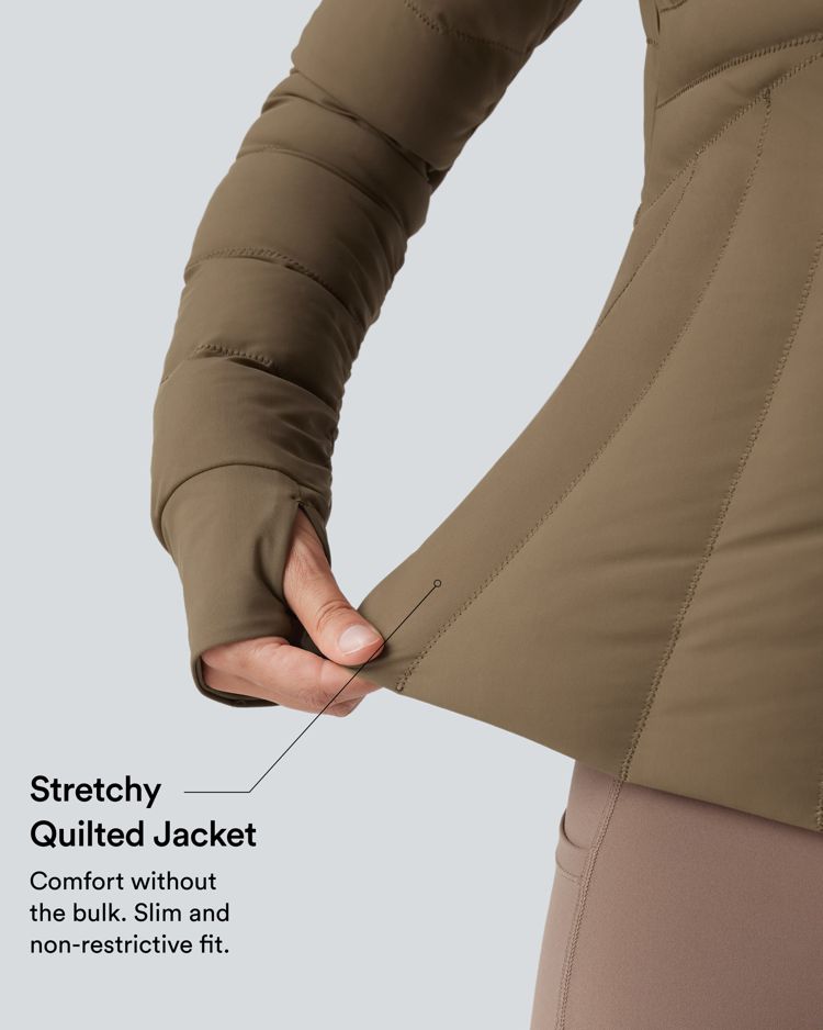 veste de sport rembourrée et extensible puffflex à col montant et passe-pouces avec poches