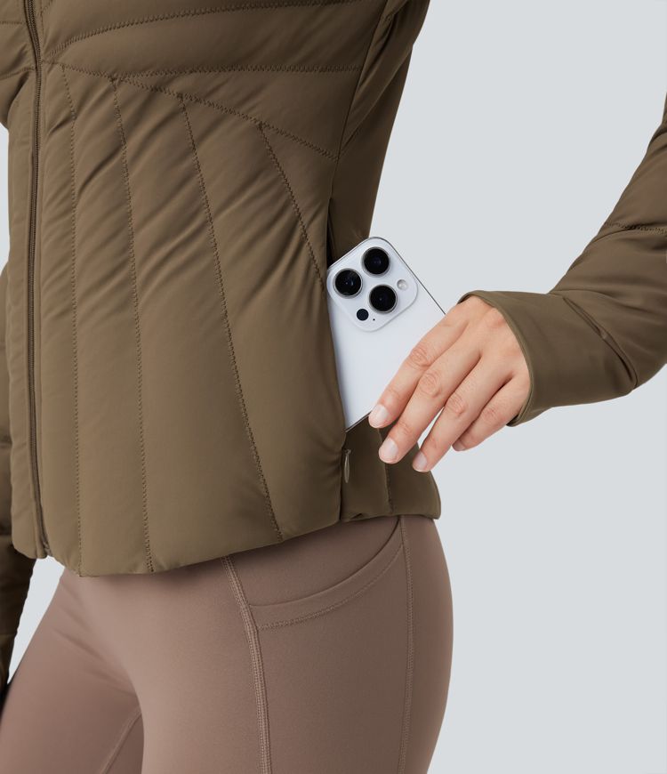 veste de sport rembourrée et extensible puffflex à col montant et passe-pouces avec poches