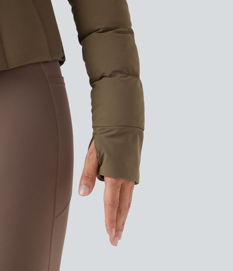 veste de sport rembourrée et extensible puffflex à col montant et passe-pouces avec poches