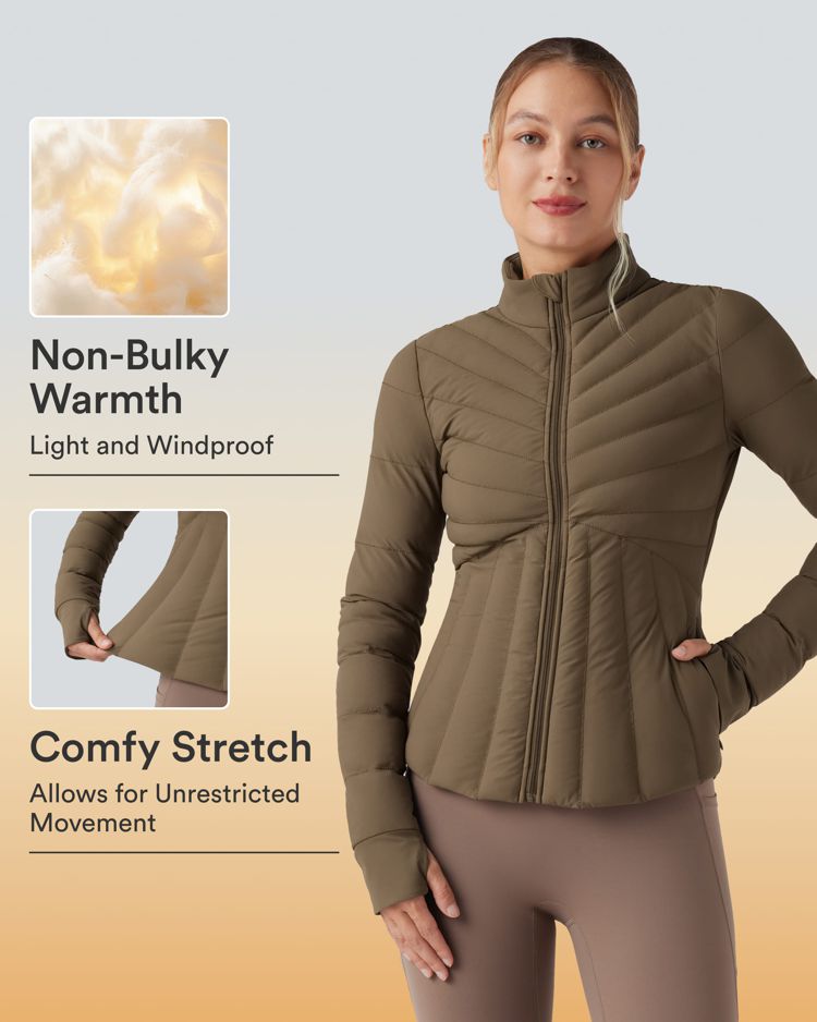 veste de sport rembourrée et extensible puffflex à col montant et passe-pouces avec poches