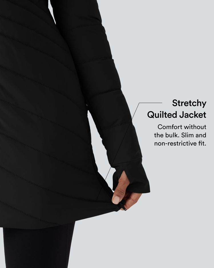 veste matelassée décontractée puffflex à col montant manches longues passe-pouces ourlet zippé et coupe slim extensible avec poches