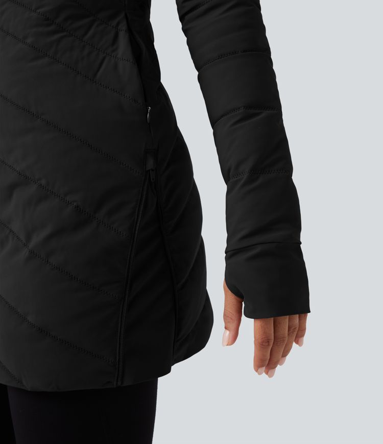 veste matelassée décontractée puffflex à col montant manches longues passe-pouces ourlet zippé et coupe slim extensible avec poches
