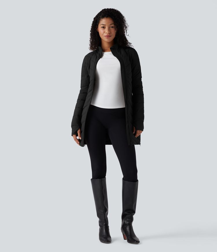 veste matelassée décontractée puffflex à col montant manches longues passe-pouces ourlet zippé et coupe slim extensible avec poches