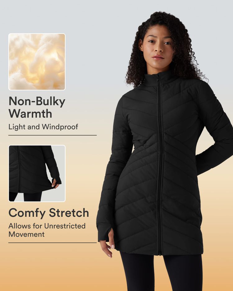 veste matelassée décontractée puffflex à col montant manches longues passe-pouces ourlet zippé et coupe slim extensible avec poches