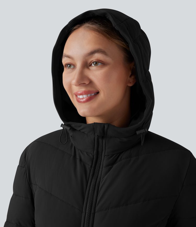 doudoune longue puffflex à capuche extensible et décontractée avec poches