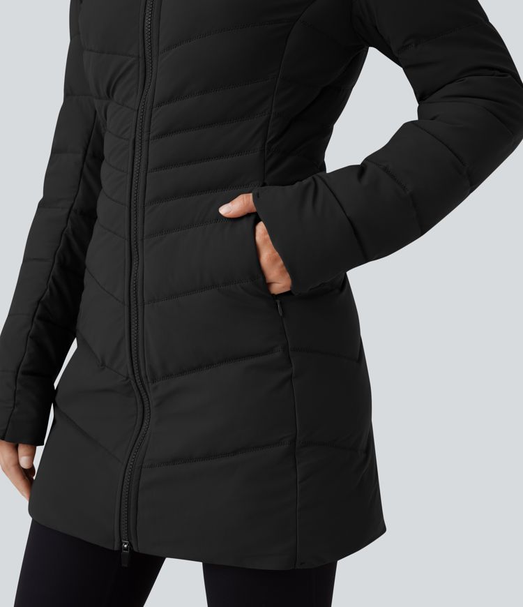 doudoune longue puffflex à capuche extensible et décontractée avec poches