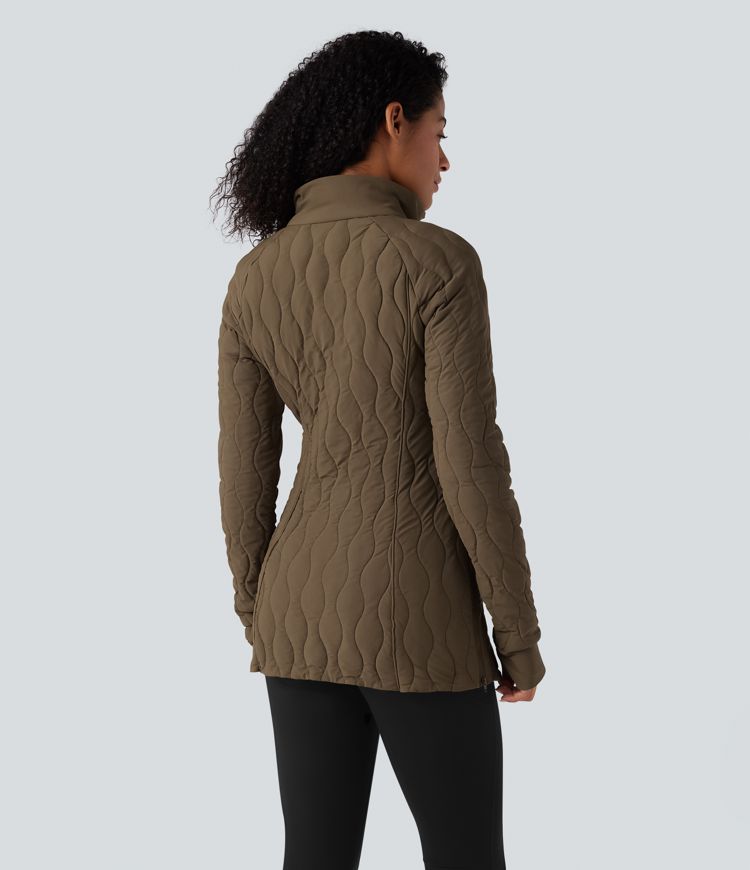 veste matelassée de sport à col montant manches longues fermeture éclair avec passe-pouces et poches