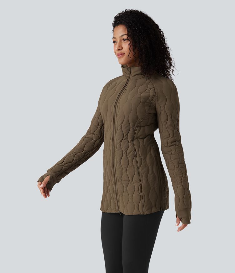 veste matelassée de sport à col montant manches longues fermeture éclair avec passe-pouces et poches