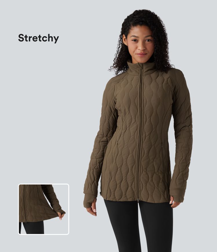 veste matelassée de sport à col montant manches longues fermeture éclair avec passe-pouces et poches