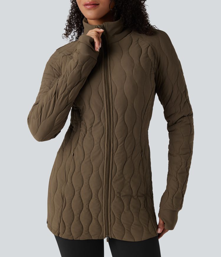 veste matelassée de sport à col montant manches longues fermeture éclair avec passe-pouces et poches