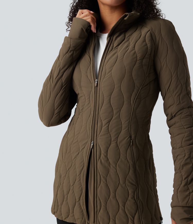 veste matelassée de sport à col montant manches longues fermeture éclair avec passe-pouces et poches