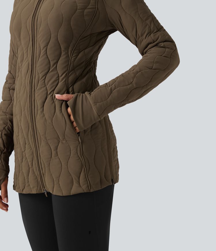 veste matelassée de sport à col montant manches longues fermeture éclair avec passe-pouces et poches