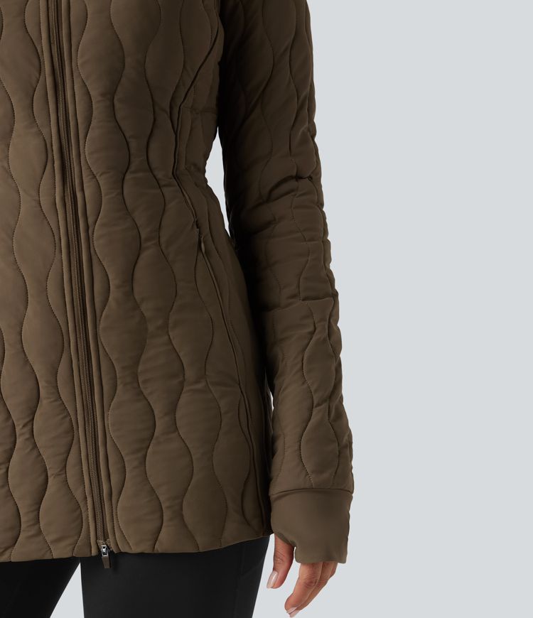 veste matelassée de sport à col montant manches longues fermeture éclair avec passe-pouces et poches