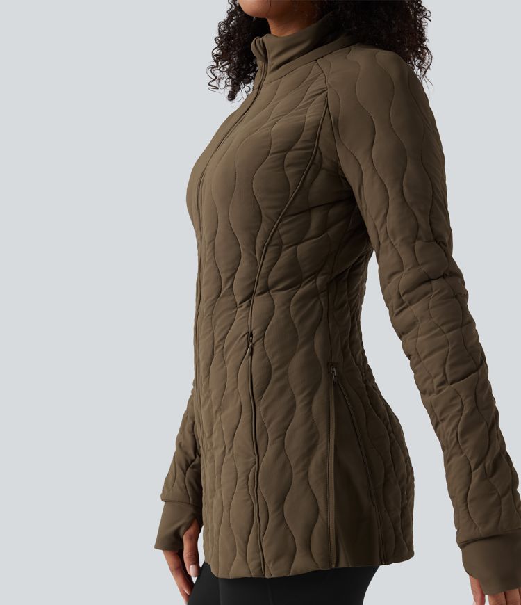 veste matelassée de sport à col montant manches longues fermeture éclair avec passe-pouces et poches