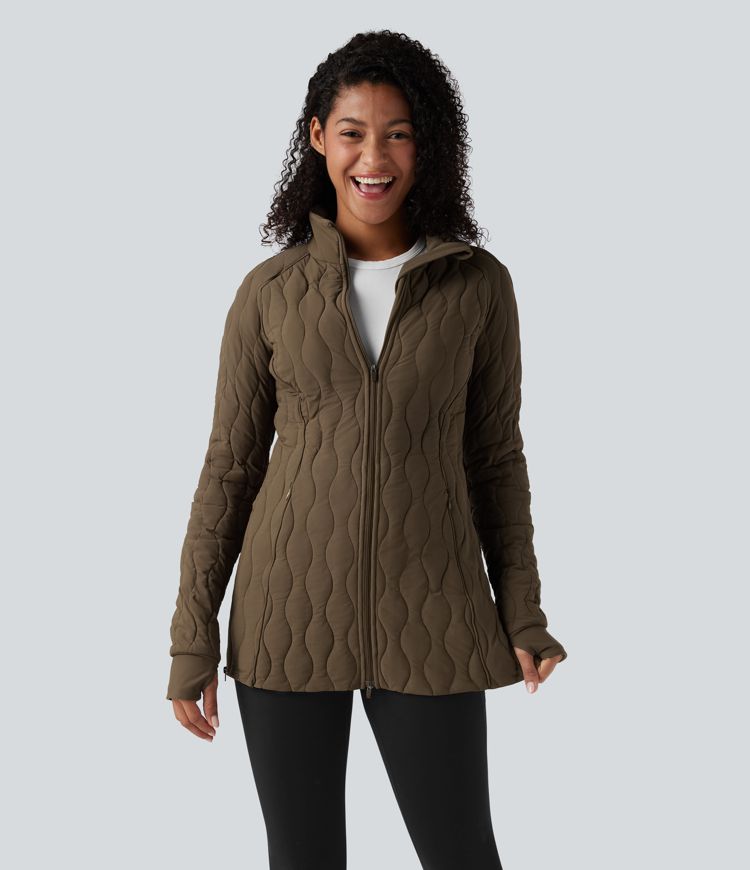 veste matelassée de sport à col montant manches longues fermeture éclair avec passe-pouces et poches