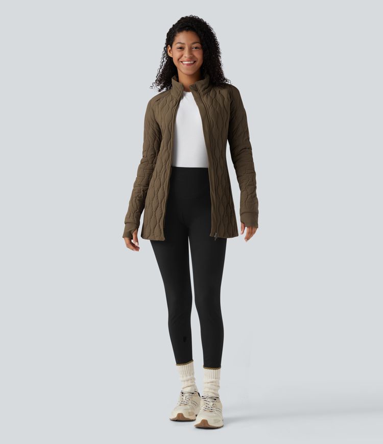 veste matelassée de sport à col montant manches longues fermeture éclair avec passe-pouces et poches