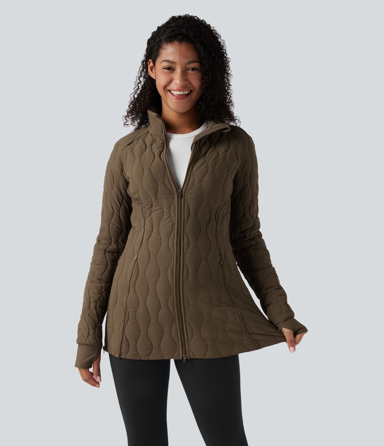 veste matelassée de sport à col montant manches longues fermeture éclair avec passe-pouces et poches