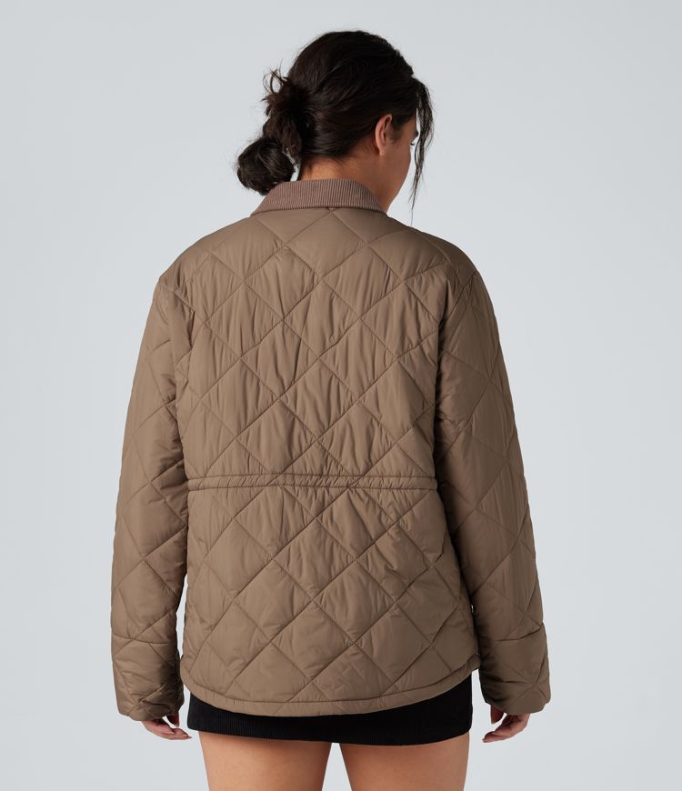 veste de travail décontractée en velours côtelé contrasté résistante à leau et dotée de poches et dun cordon de serrage.
