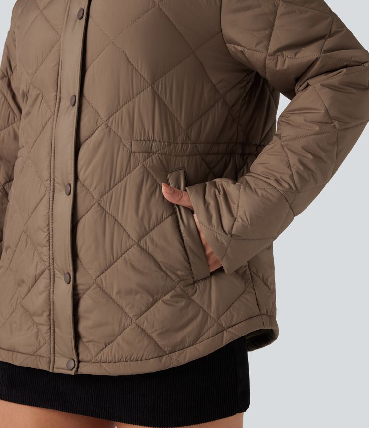 veste de travail décontractée en velours côtelé contrasté résistante à leau et dotée de poches et dun cordon de serrage.