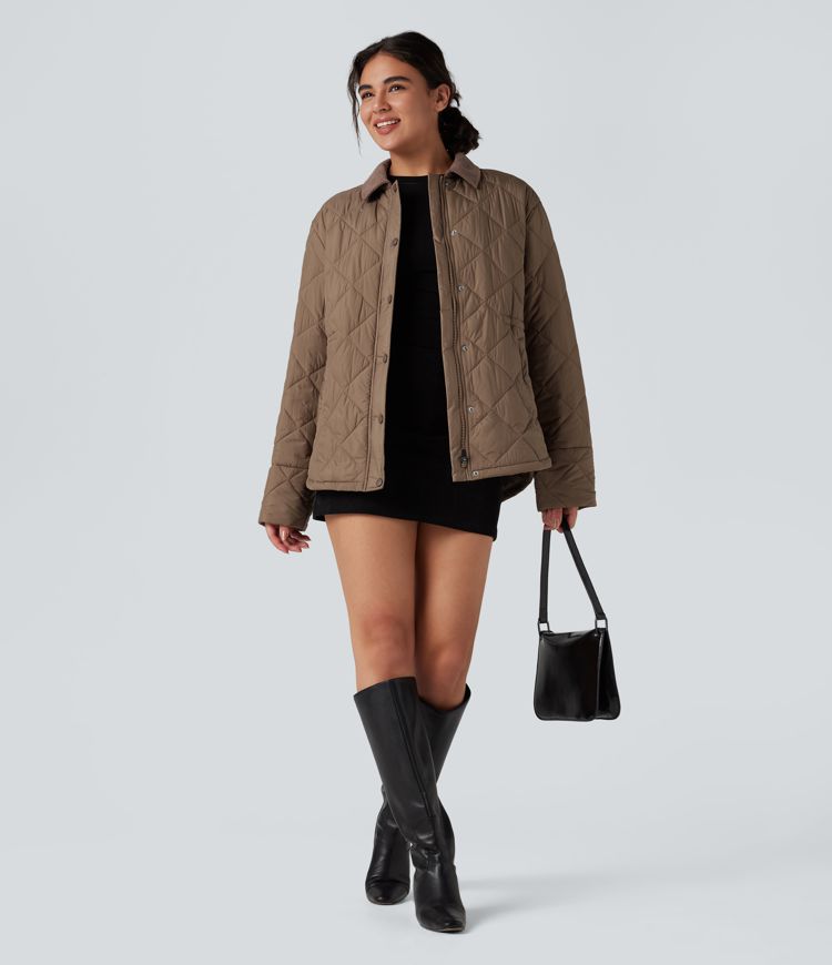 veste de travail décontractée en velours côtelé contrasté résistante à leau et dotée de poches et dun cordon de serrage.