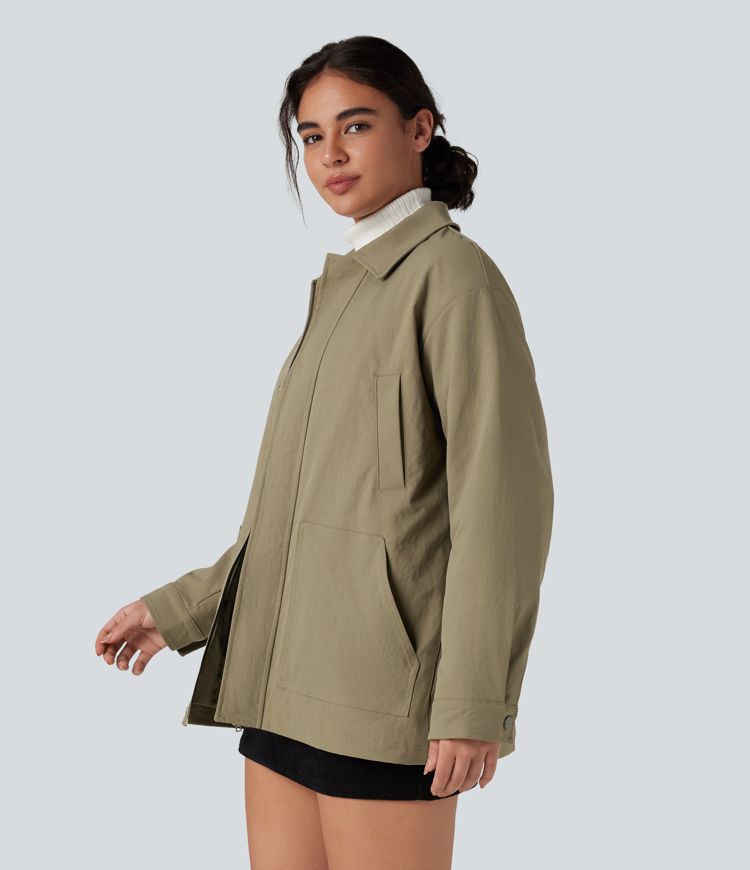 veste surchemise décontractée à manches longues zippée et matelassée avec poches