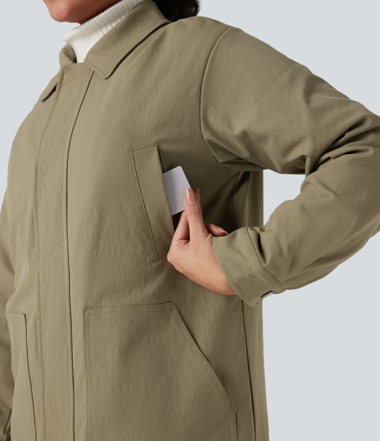 veste surchemise décontractée à manches longues zippée et matelassée avec poches