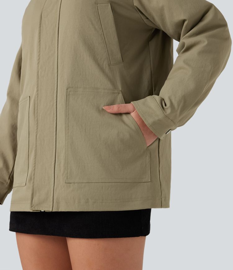 veste surchemise décontractée à manches longues zippée et matelassée avec poches
