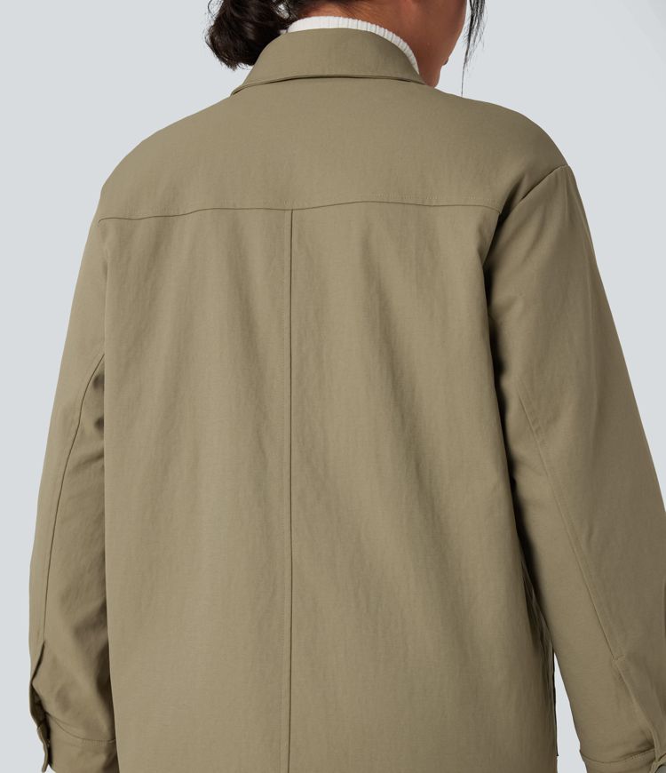 veste surchemise décontractée à manches longues zippée et matelassée avec poches