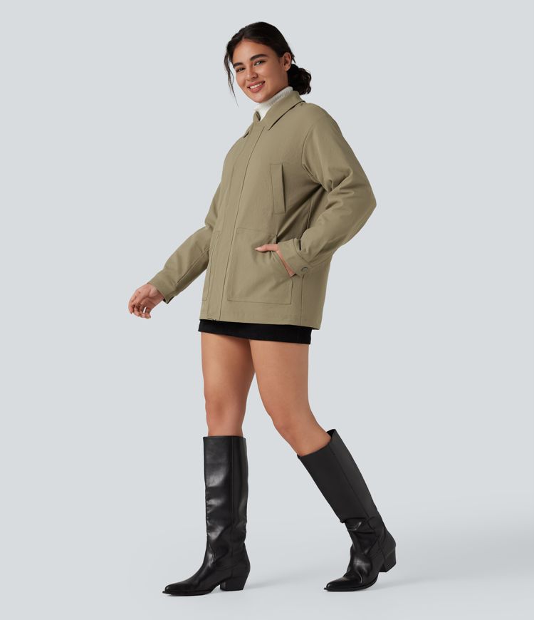 veste surchemise décontractée à manches longues zippée et matelassée avec poches