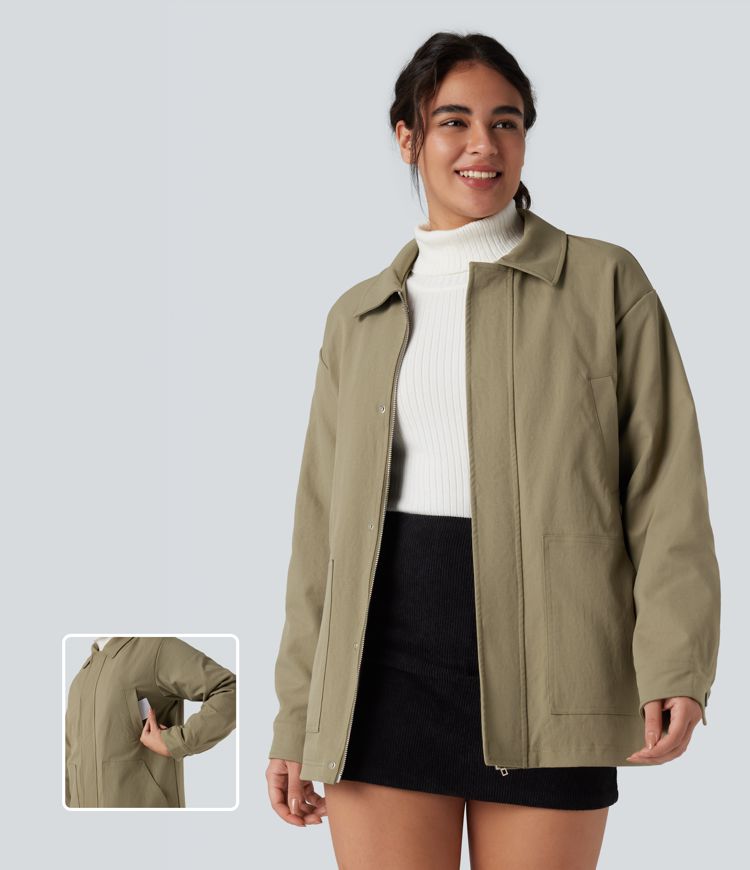 veste surchemise décontractée à manches longues zippée et matelassée avec poches