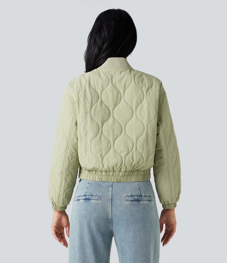 blouson aviateur matelassé décontracté à col montant et manches longues avec poches