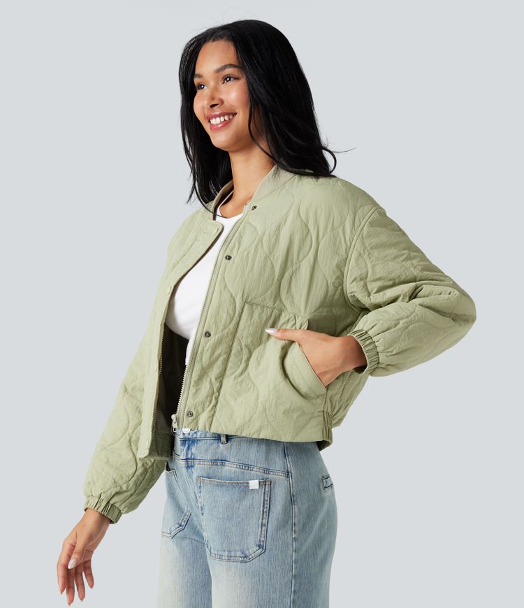 blouson aviateur matelassé décontracté à col montant et manches longues avec poches