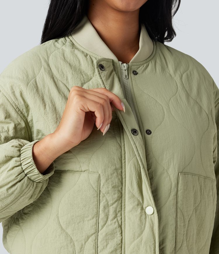 blouson aviateur matelassé décontracté à col montant et manches longues avec poches