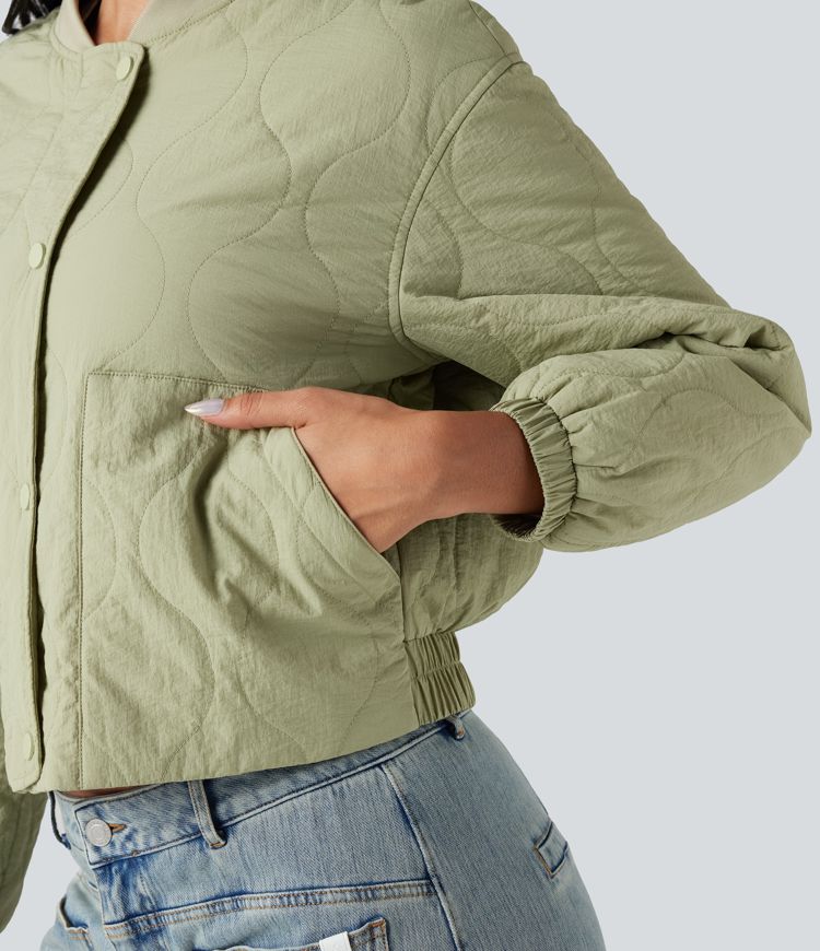 blouson aviateur matelassé décontracté à col montant et manches longues avec poches