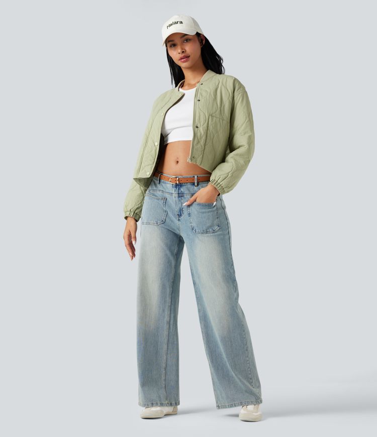 blouson aviateur matelassé décontracté à col montant et manches longues avec poches