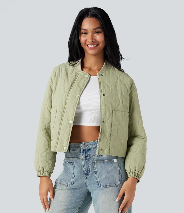 blouson aviateur matelassé décontracté à col montant et manches longues avec poches