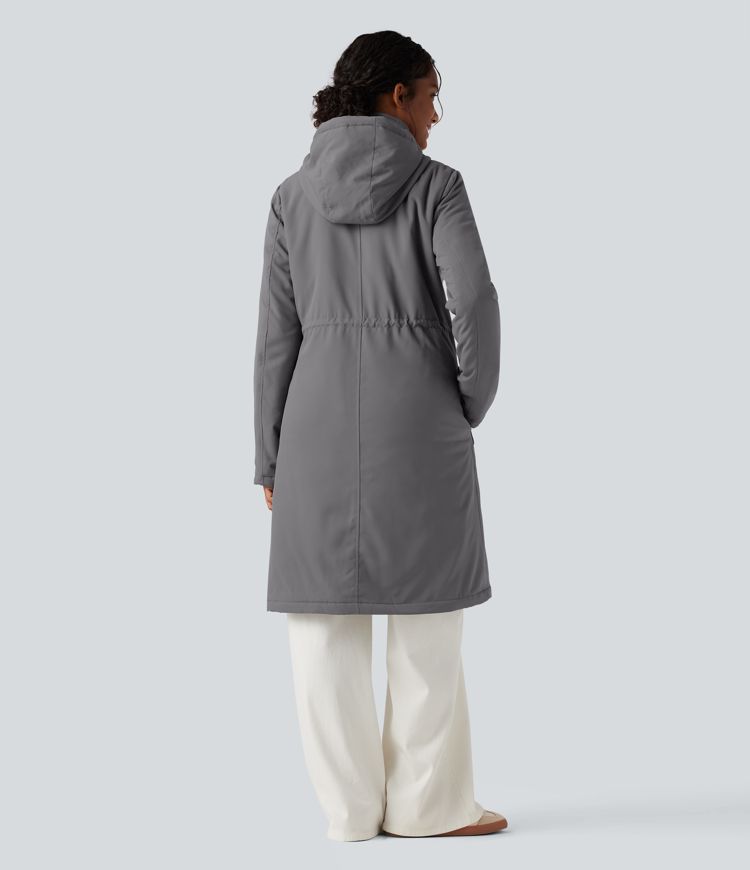 parka longue décontractée à capuche cordon de serrage manches longues et poches imperméable