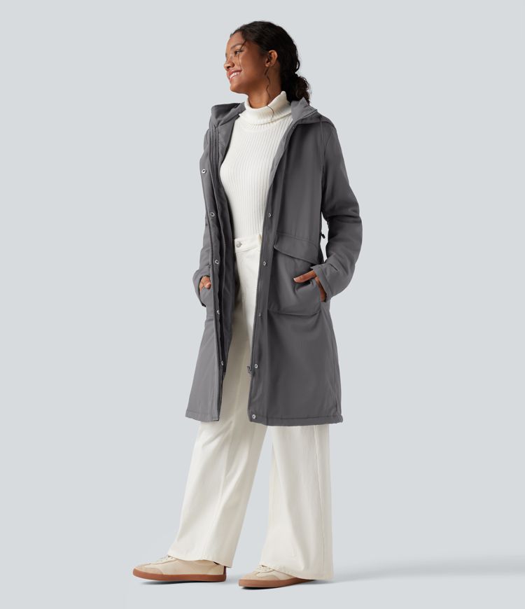 parka longue décontractée à capuche cordon de serrage manches longues et poches imperméable