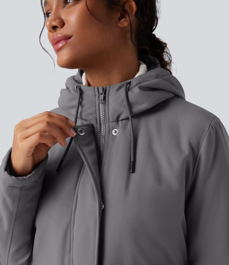 parka longue décontractée à capuche cordon de serrage manches longues et poches imperméable
