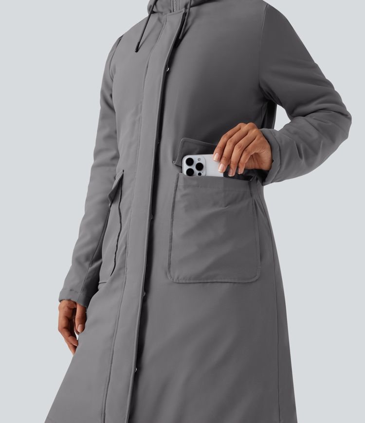 parka longue décontractée à capuche cordon de serrage manches longues et poches imperméable